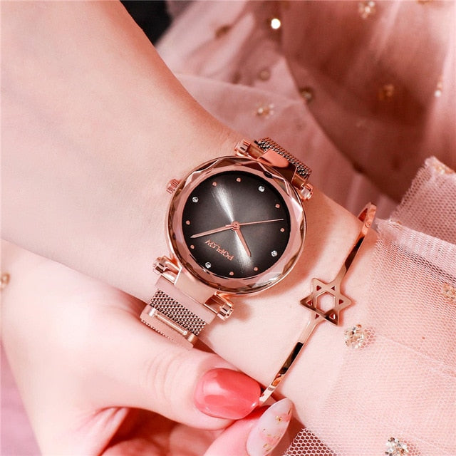 Luxury Rose Gold Women Watches Fashion Diamond Ladies Starry Sky Magnet Watch Waterproof Female Wristwatch For Gift Clock D35 - The Discount Market