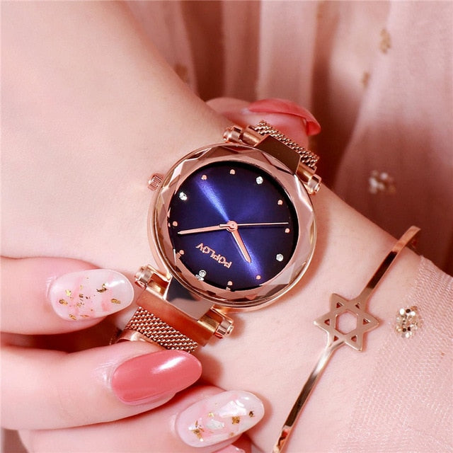 Luxury Rose Gold Women Watches Fashion Diamond Ladies Starry Sky Magnet Watch Waterproof Female Wristwatch For Gift Clock D35 - The Discount Market