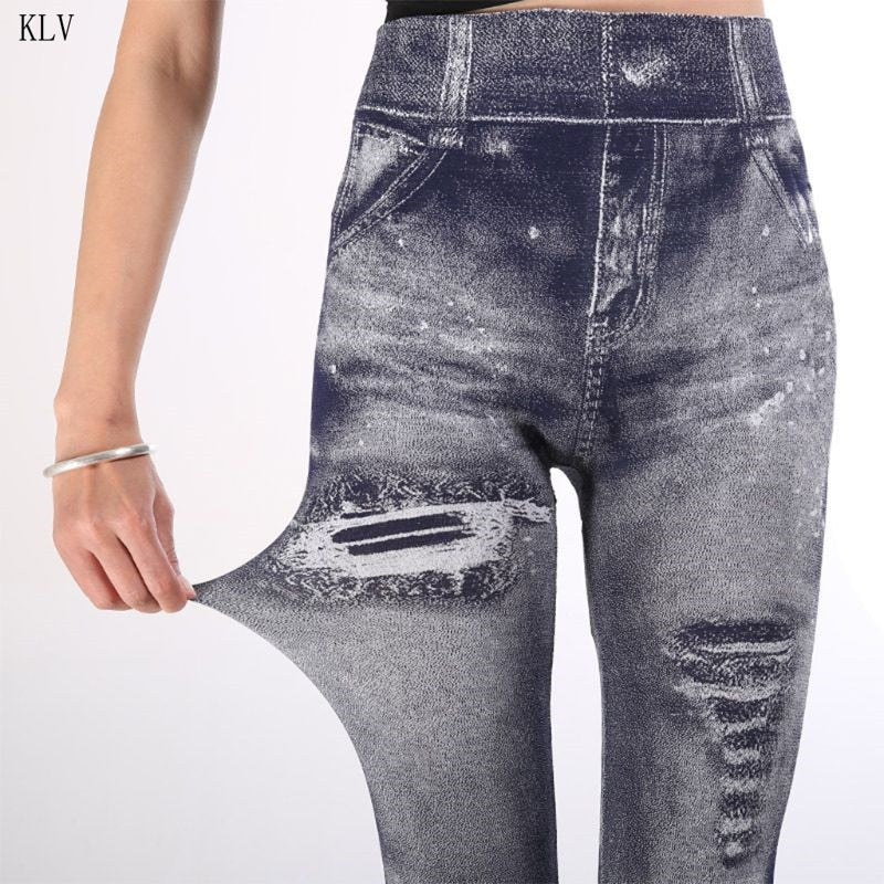 Distressed Denim Jeans Leggings - The Discount Market