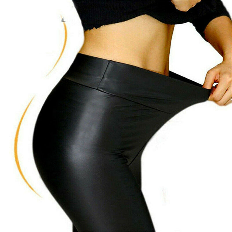 Summer Black Faux Leather Leggings  Push Up - The Discount Market