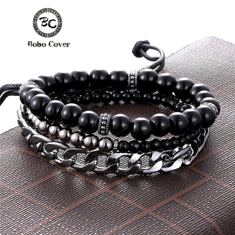 3 Piece Multi-layer Leather Beaded Bracelet - The Discount Market